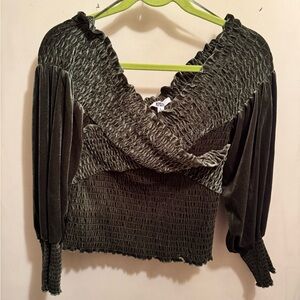 NWT Steve Madden Olive Green Velvet Smocked Blouse
